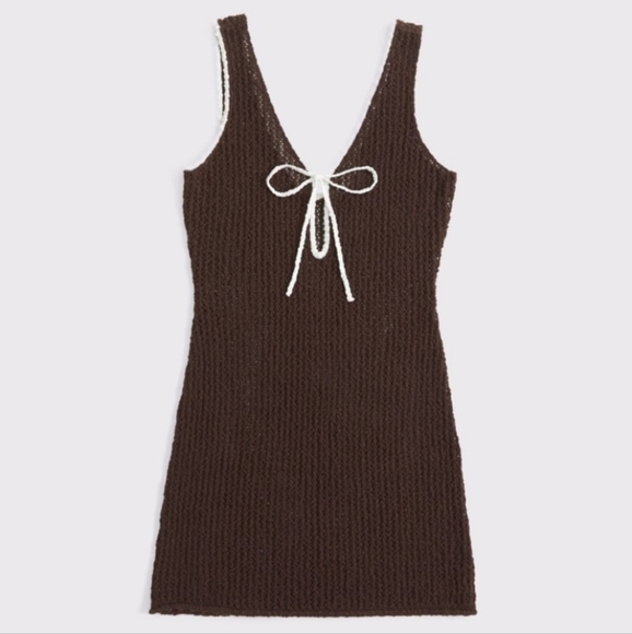 Abercrombie & Fitch Other - Abercrombie & Fitch Brown Knit Swim Cover Up Mini Dress with Cream Trim
